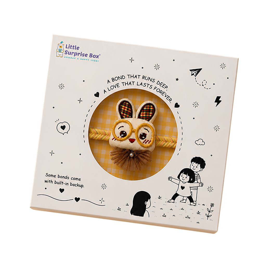 Dual-Style Plush Rakhi & Brooch for Kids - Glasses Bunny image 6