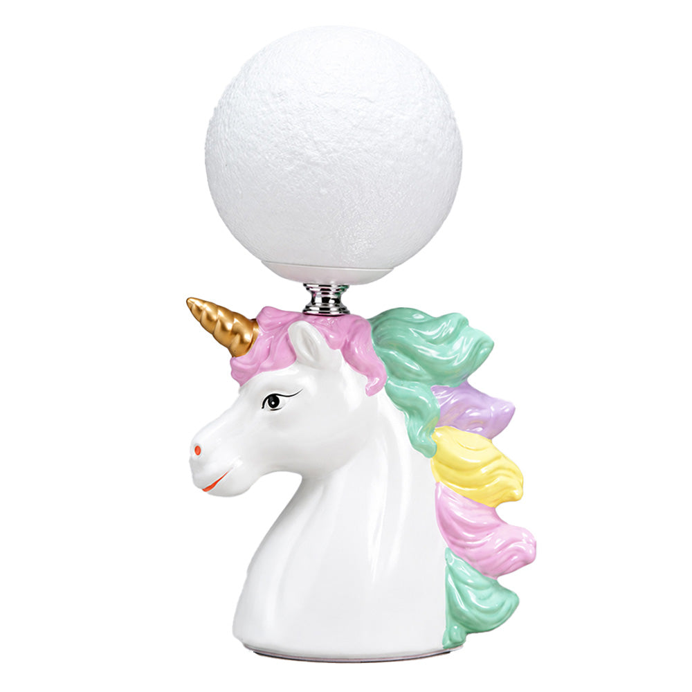 Little Surprise Box, White ceramic Unicorn Moon, side Bed Table Lamp, Kids Room Decor