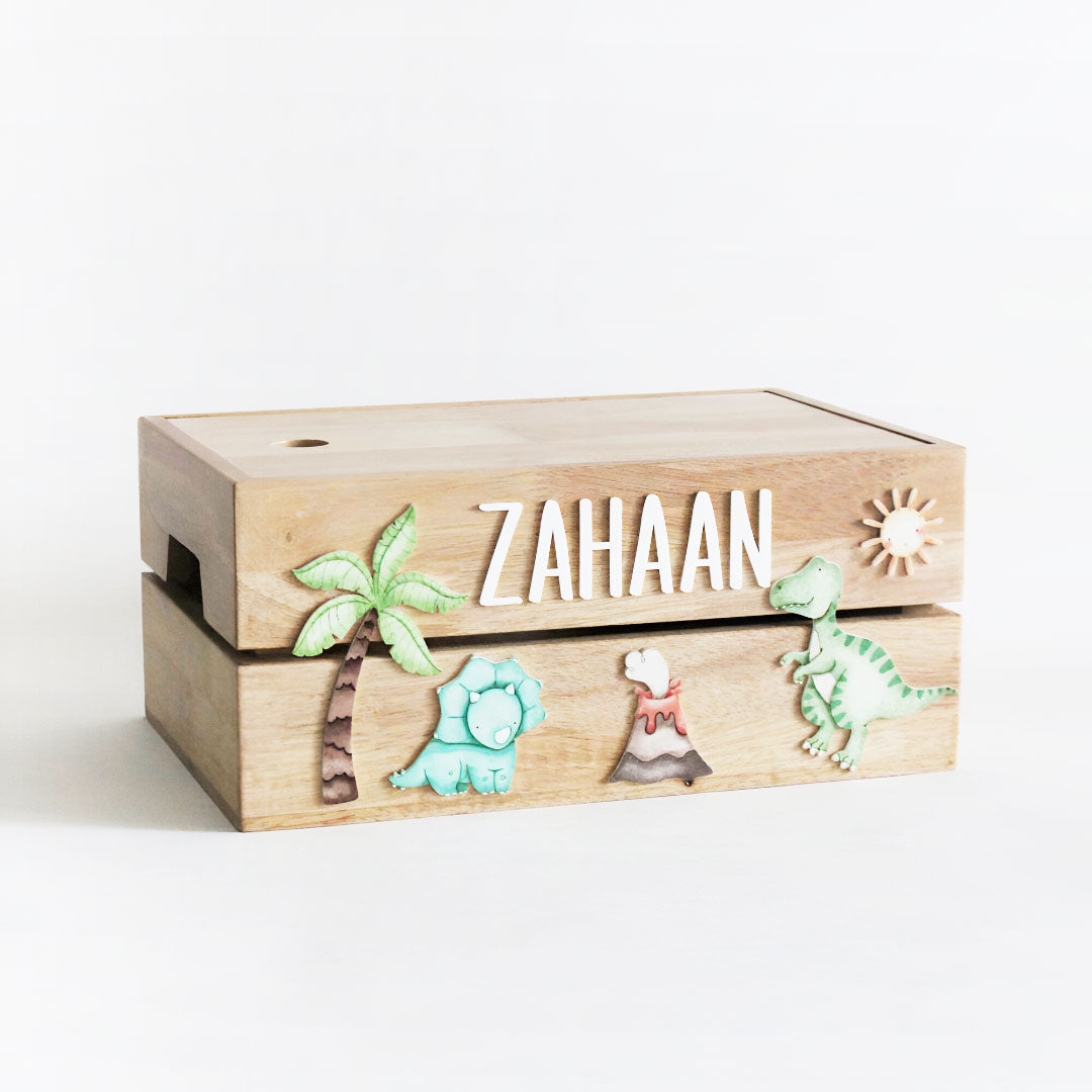 Personalized Wooden Storage Box - Multiple Designs - Dinosaur Theme - image 1