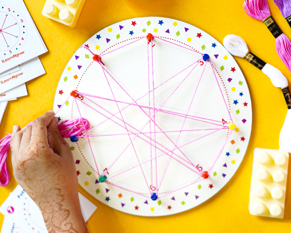 iLearnNGrow Winding Thread Pattern Board with 30 plus pattern cards for Kids Motor Skill Development
