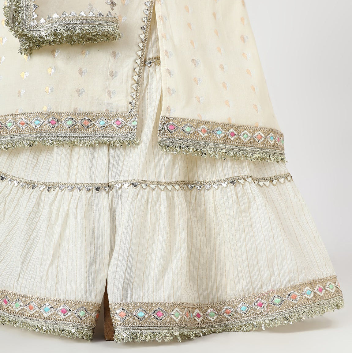 Off White Mirror Embellished Angrakha Kurta Sharara Set - image 2