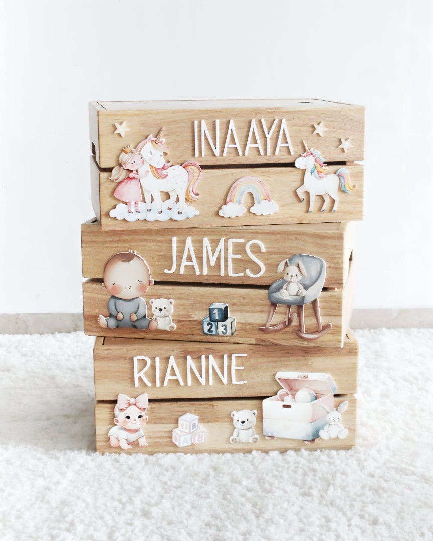 Personalized Wooden Storage Box - Multiple Designs - Baby Girl Theme - image 4