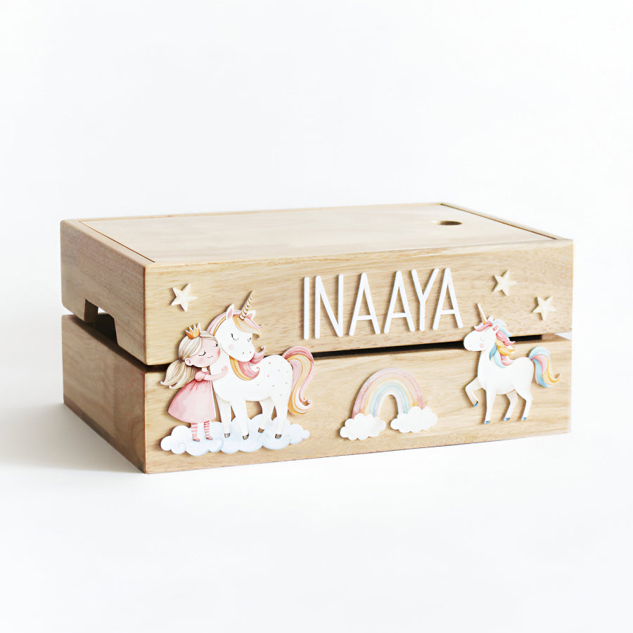 Personalized Wooden Storage Box - Multiple Designs - Princess Theme - image 1