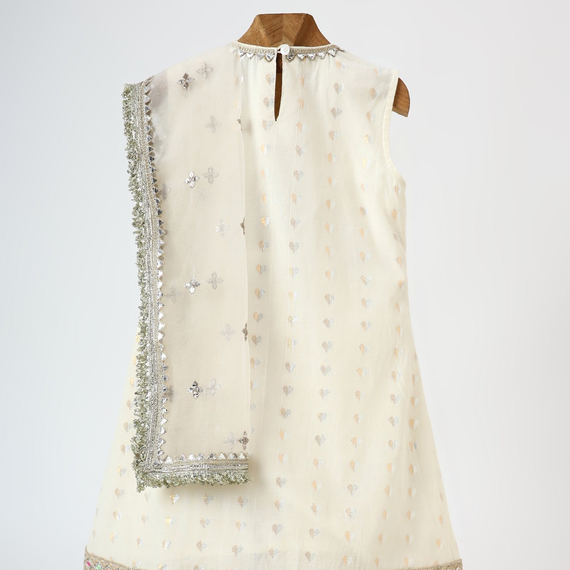 Off White Mirror Embellished Angrakha Kurta Sharara Set