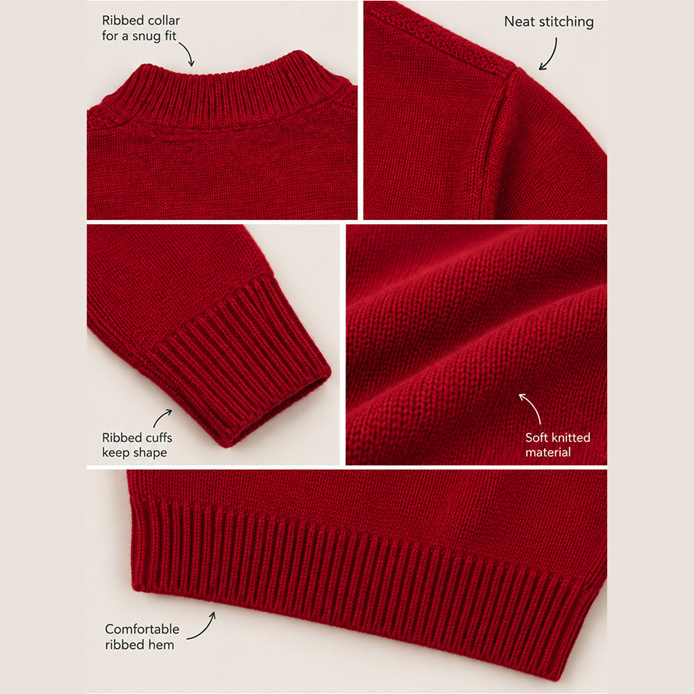 Little Surprise Box, Maroon Cable-Knit Winter Cardigan, Christmas Sweater for Kids