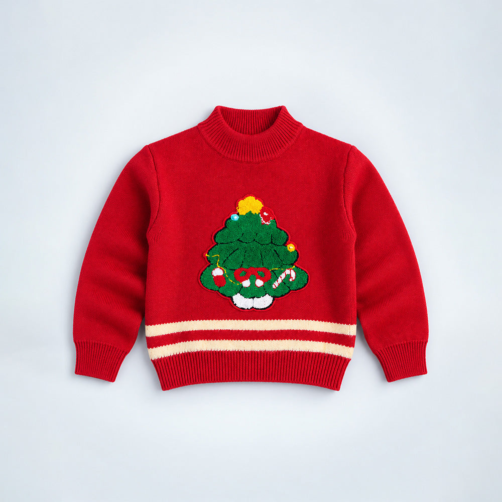Little Surprise Box, XMAS Tree Star Knitted Winter Cardigan, Christmas Sweater for Kids