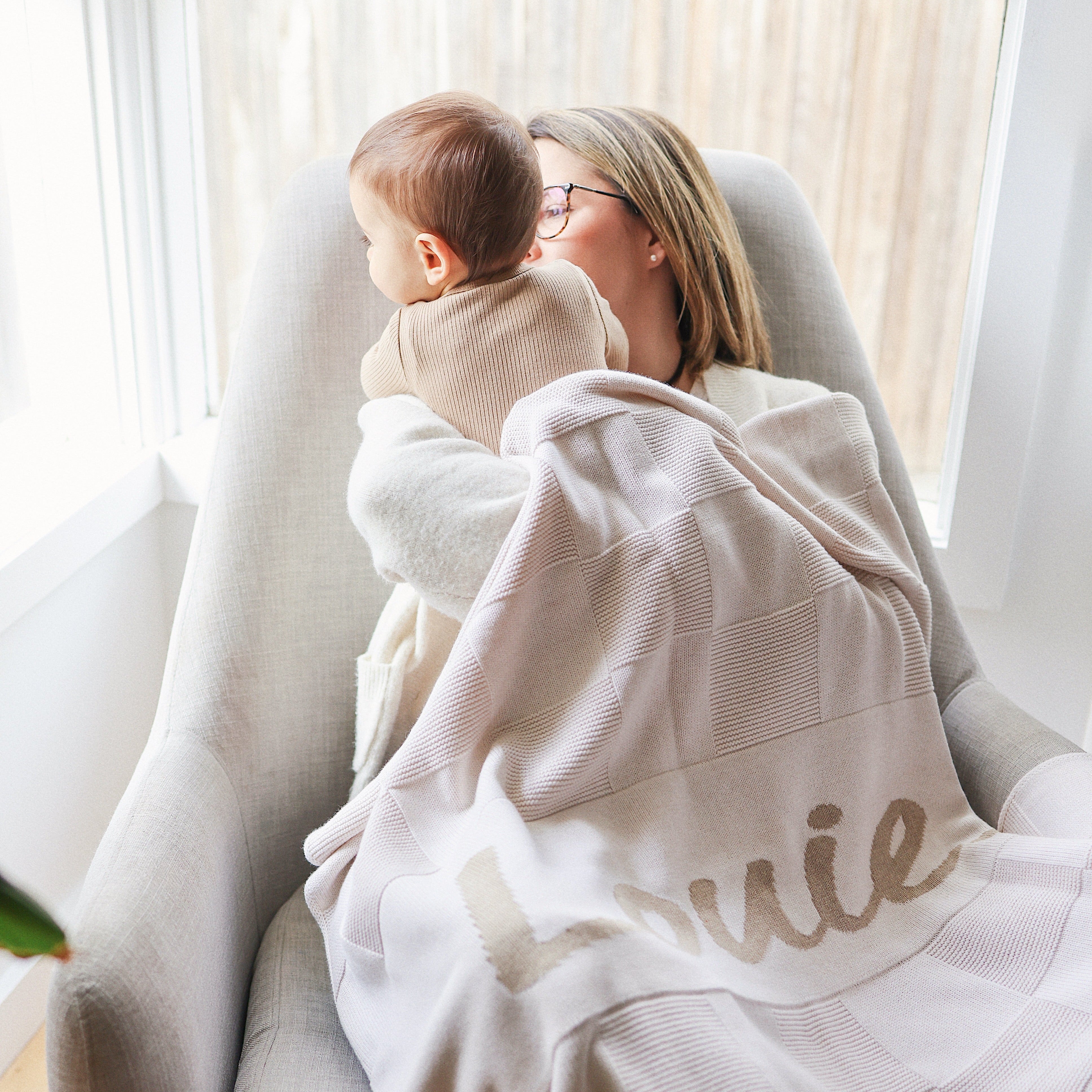 Personalised Name Blanket Collection - Namely Co - Checkerboard - Oatmeal / Light Camel
