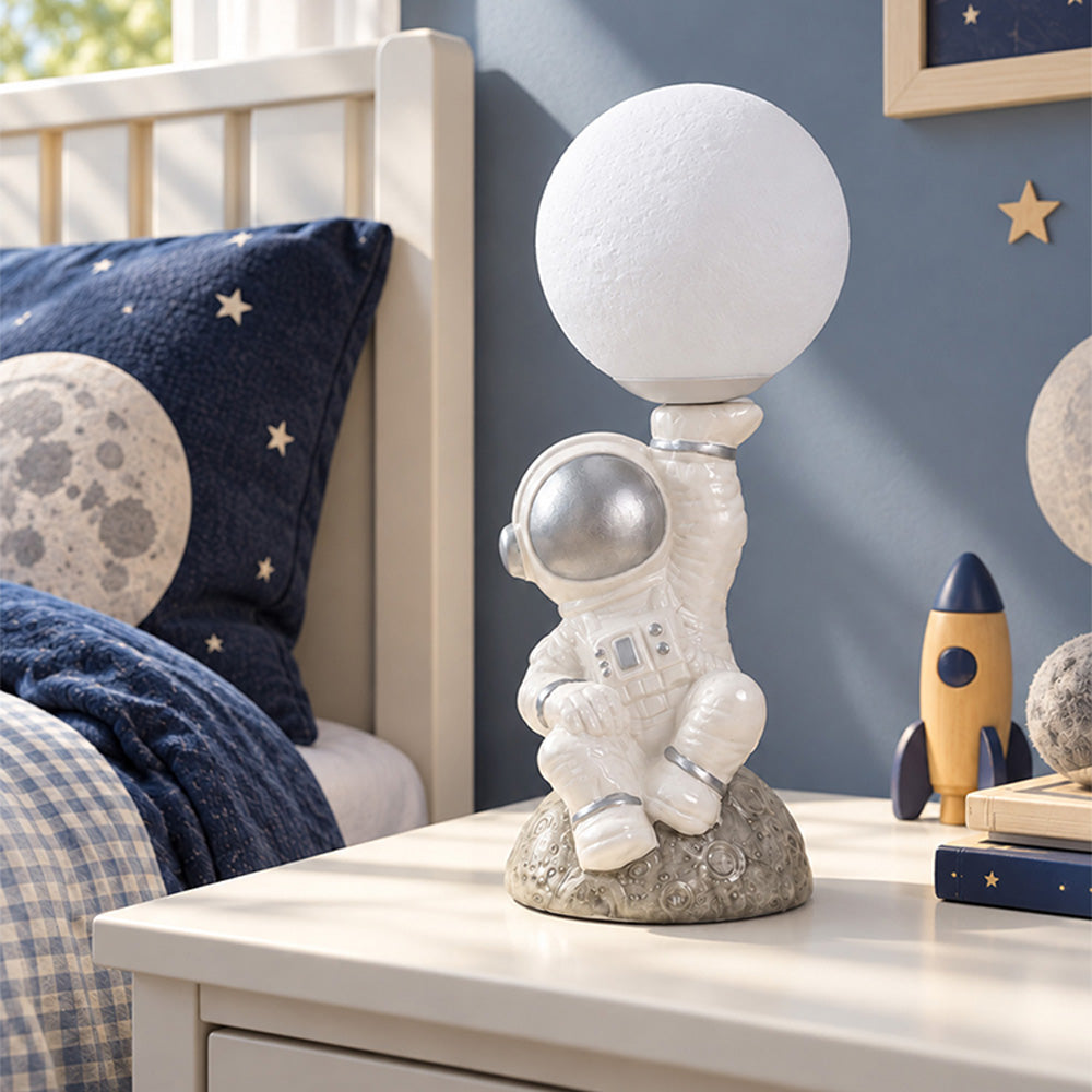 Little Surprise Box, Golden Astronaut Holding Moon, side Bed Table Lamp, Kids Room Decor