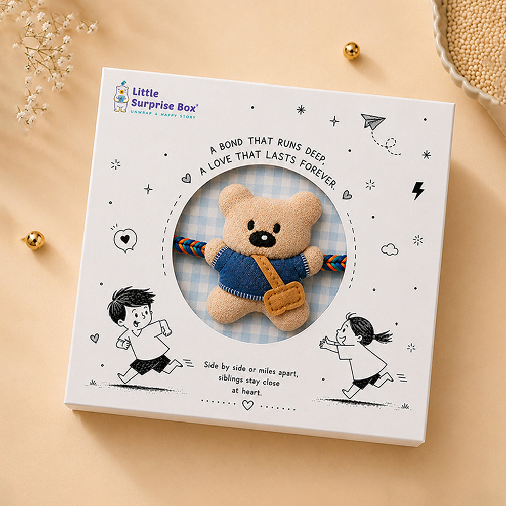 Dual-Style Plush Rakhi & Brooch for Kids - Sling Bag Bear