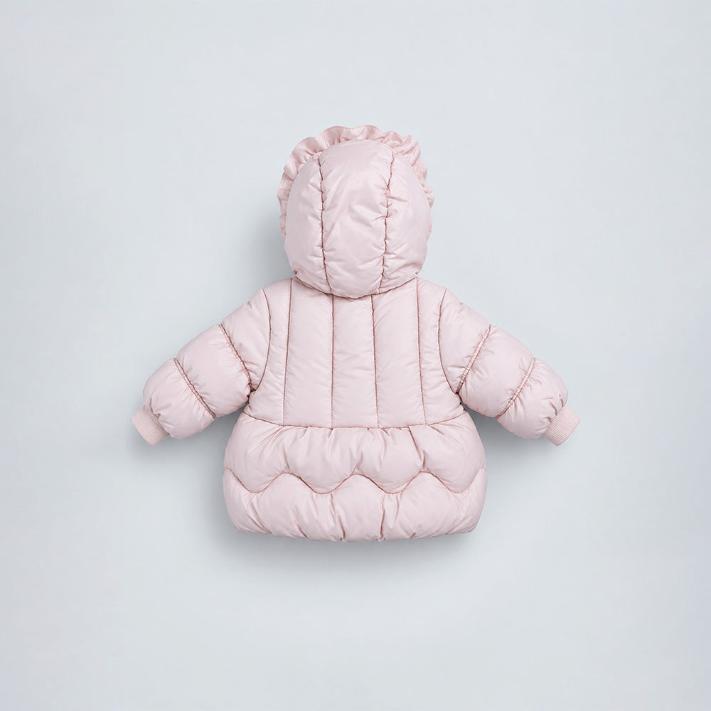 Little Surprise Box Peach Butterfly Heart Quilted Hooded Winter Jacket for Kids