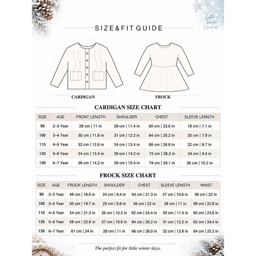 Little Surprise Box, Red Strawberry Cardigan & White-Ivory Ruffle Frock, Winterwear 2 Pcs Set for Girls