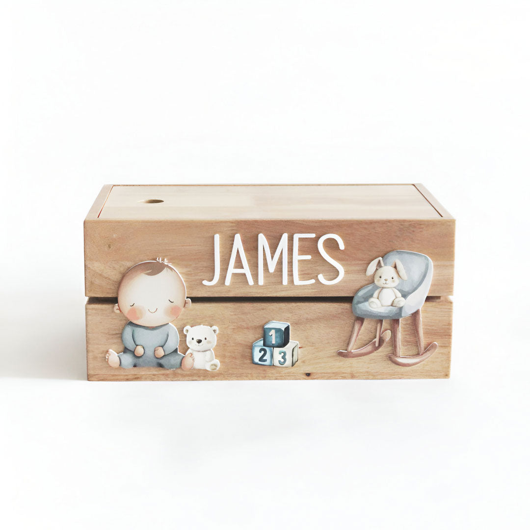 Personalized Wooden Storage Box - Multiple Designs - Baby Boy Theme - image 2