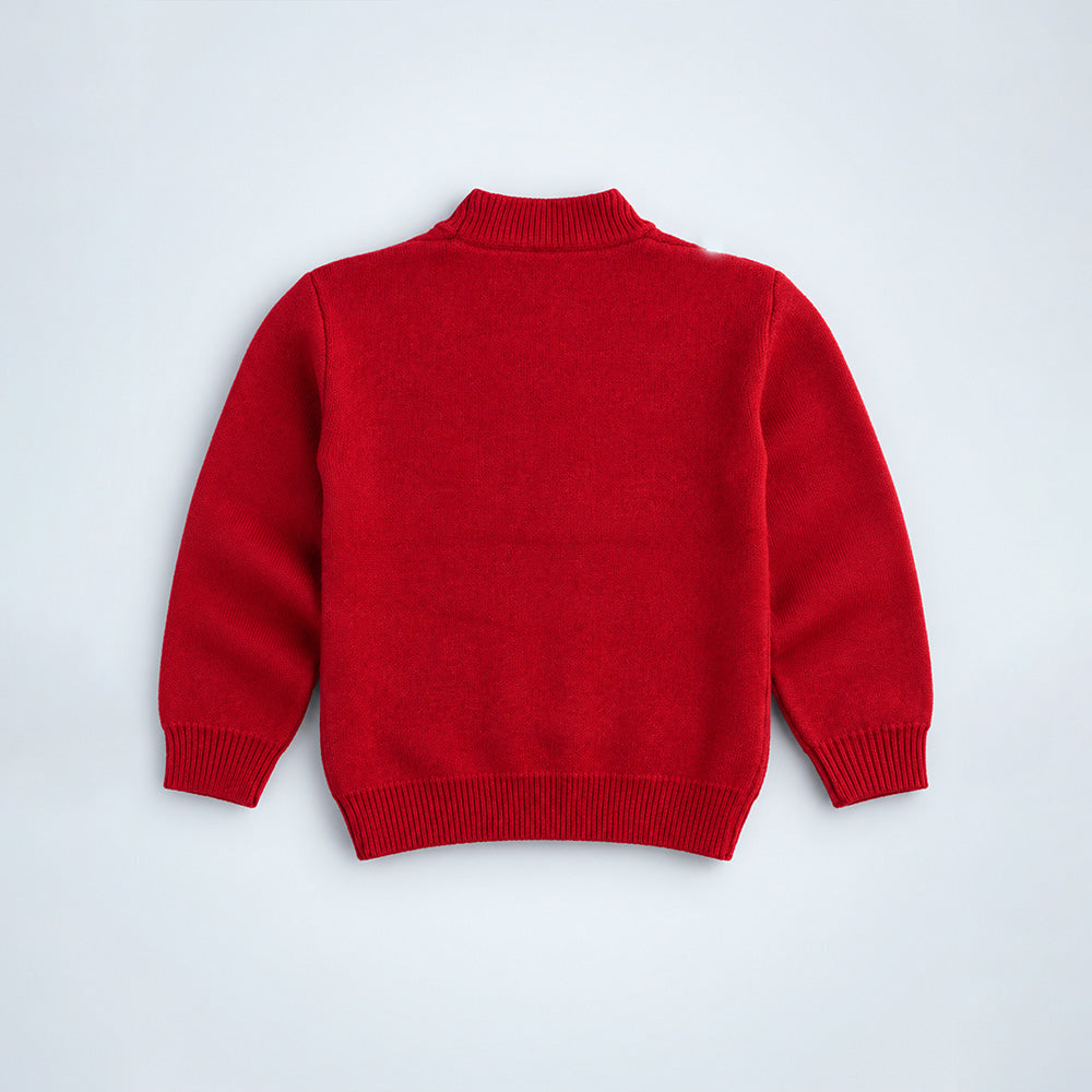 Little Surprise Box, Red White Bear Knitted Winter Cardigan, Christmas Sweater for Kids