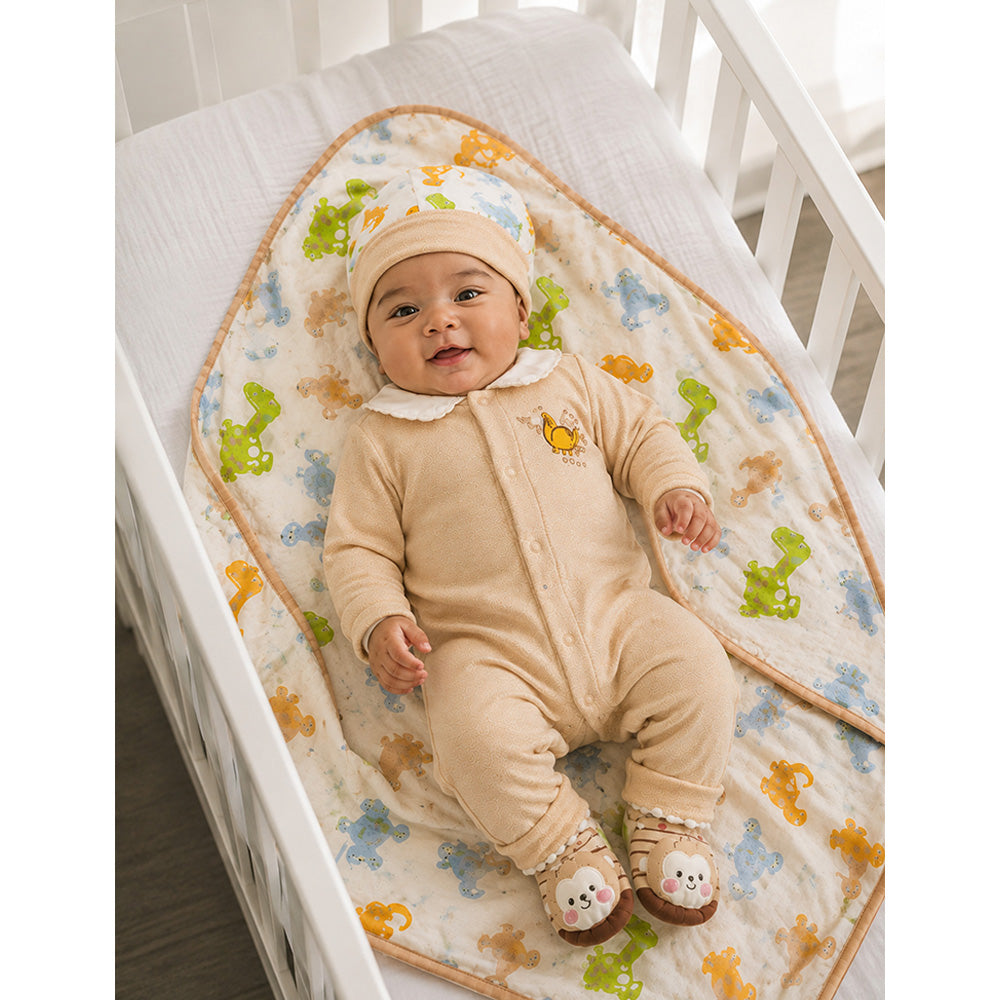Little Surprise Box 9 Pcs Newborn Baby All Season Wear Net Gift Hamper Set - 0-6M - Beige Animals - image 6