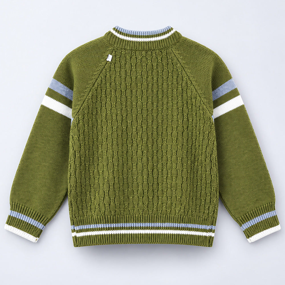 Little Surprise Box, Olive Green Bear Cap Winter Cardigan Sweater for Kids