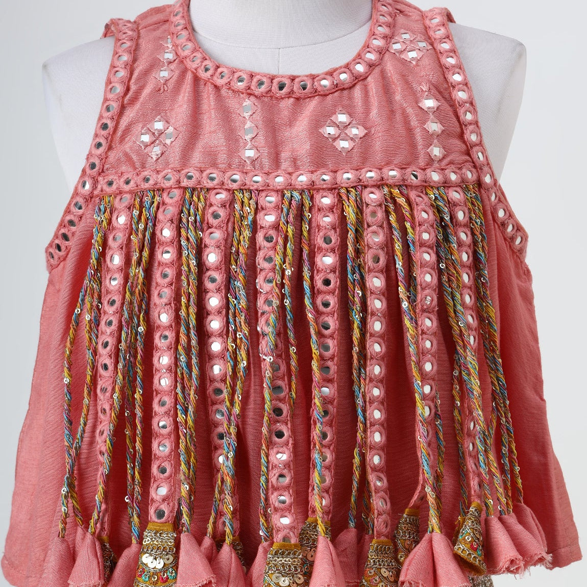Peach & Silver Grey Mirror Embroidered Crop Top & Palazzo Set - image 5