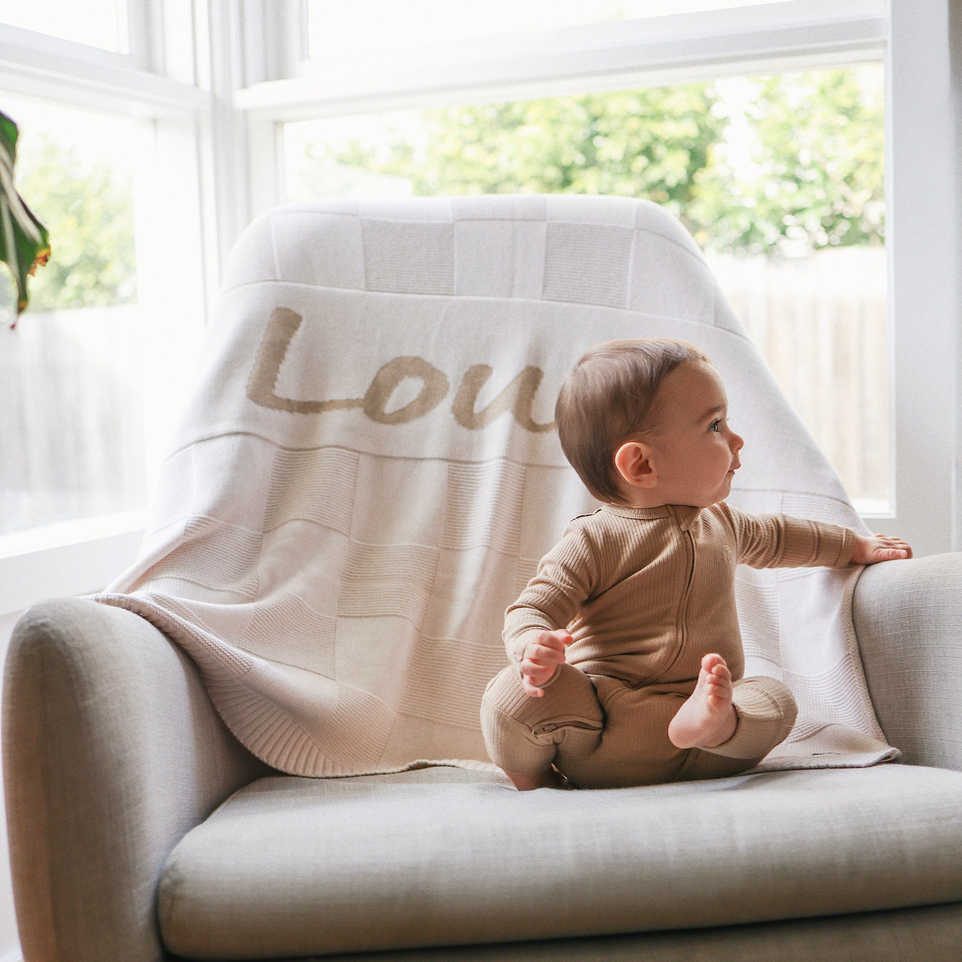 Personalised Name Blanket Collection - Namely Co - Checkerboard - Oatmeal / Light Camel