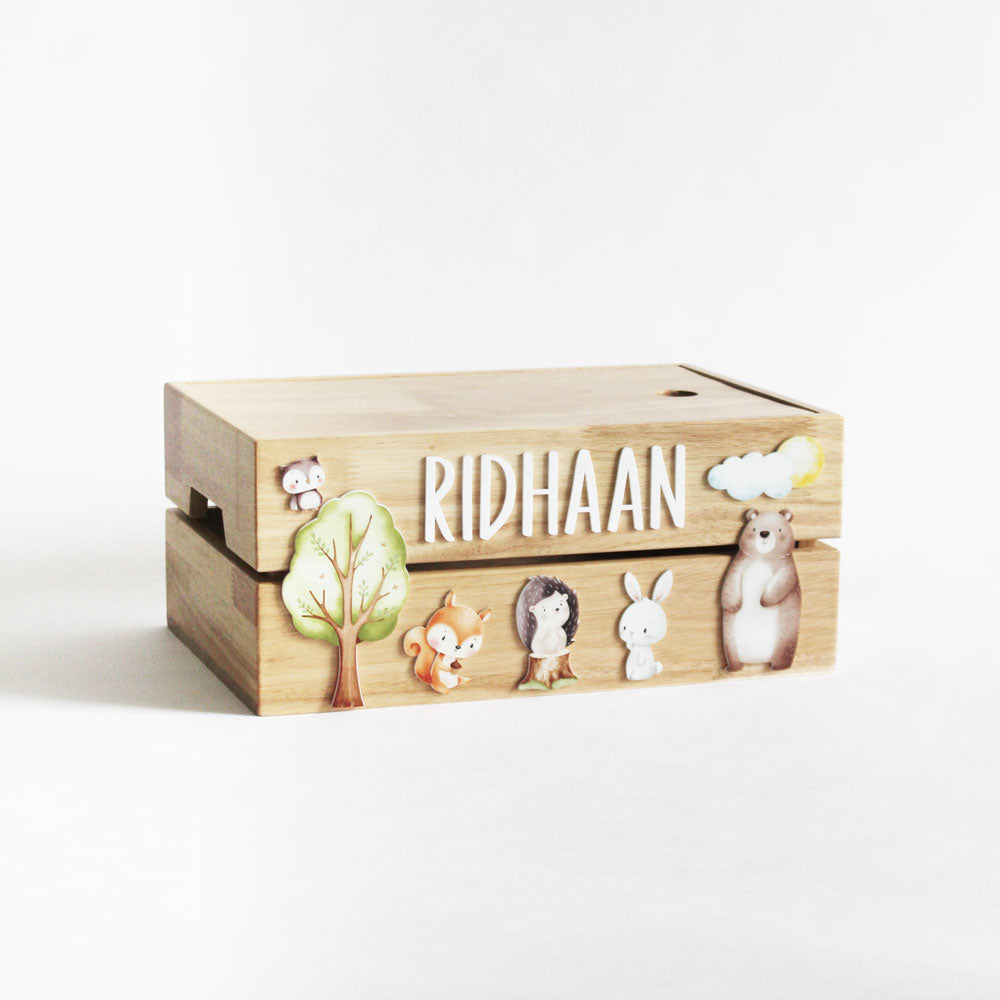 Personalized Wooden Storage Box - Multiple Designs - Woodland Theme - image 1