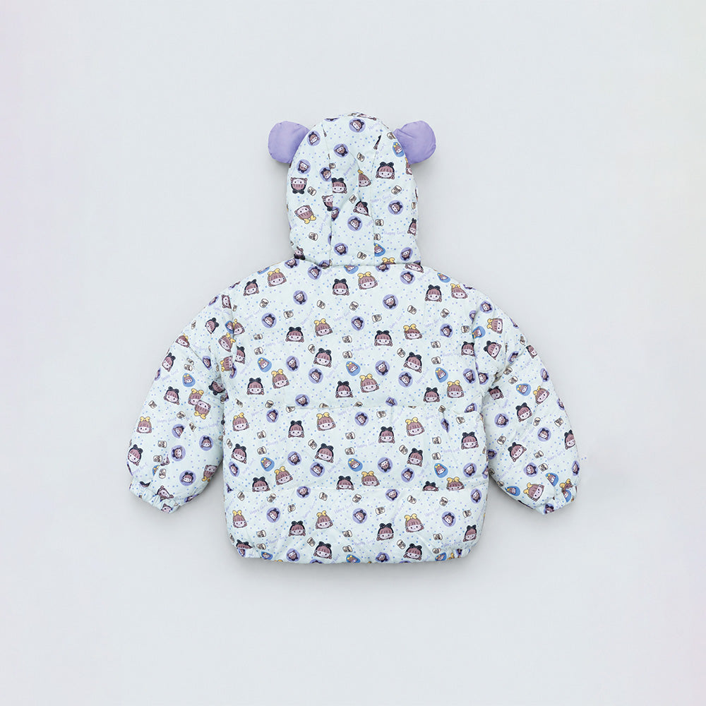 Little Surprise Box Cream & Purple Happy Girl Quilted Hooded Winter Jacket for Kids