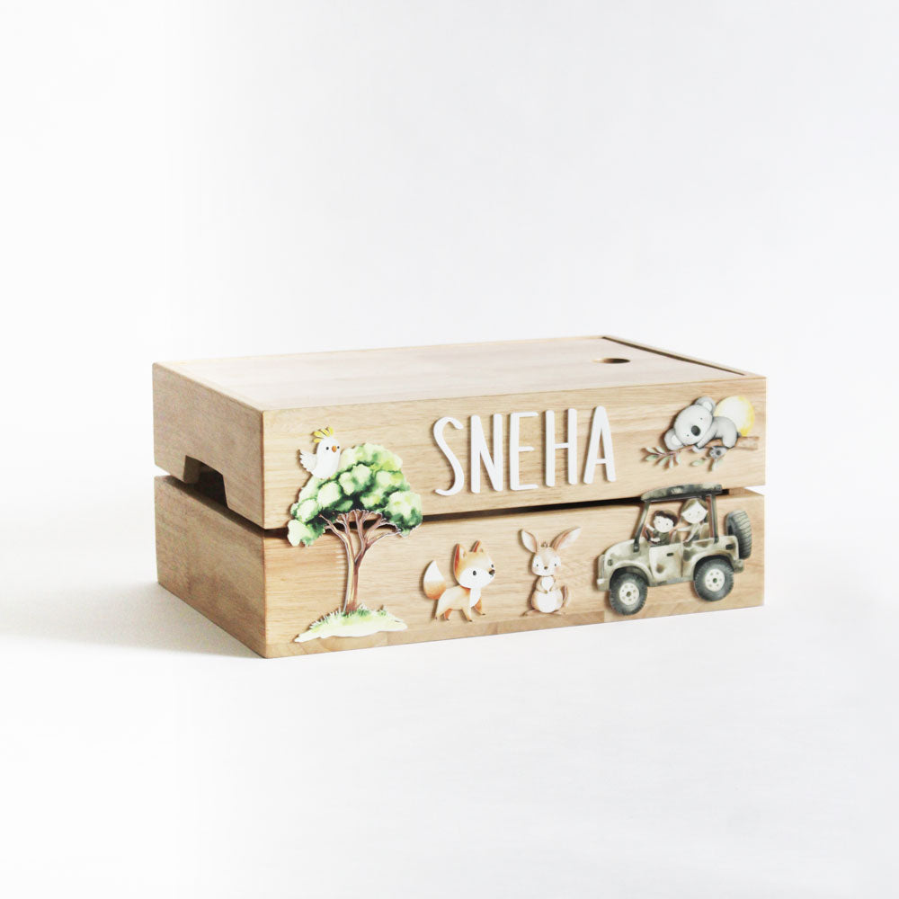Personalized Wooden Storage Box - Multiple Designs - Safari Theme - image 1