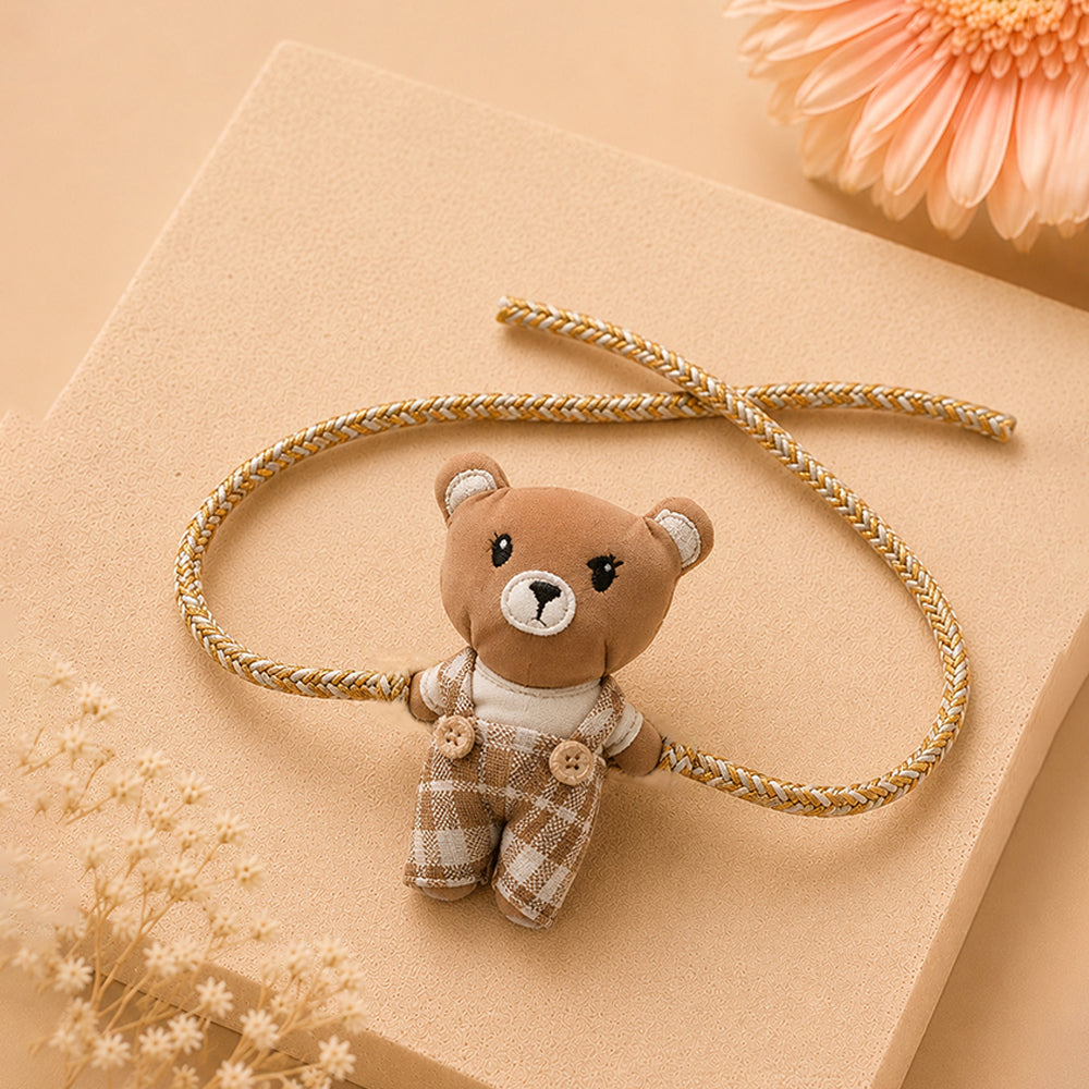 Dual-Style Plush Rakhi & Brooch for Kids - Checks Teddy Bear image 2