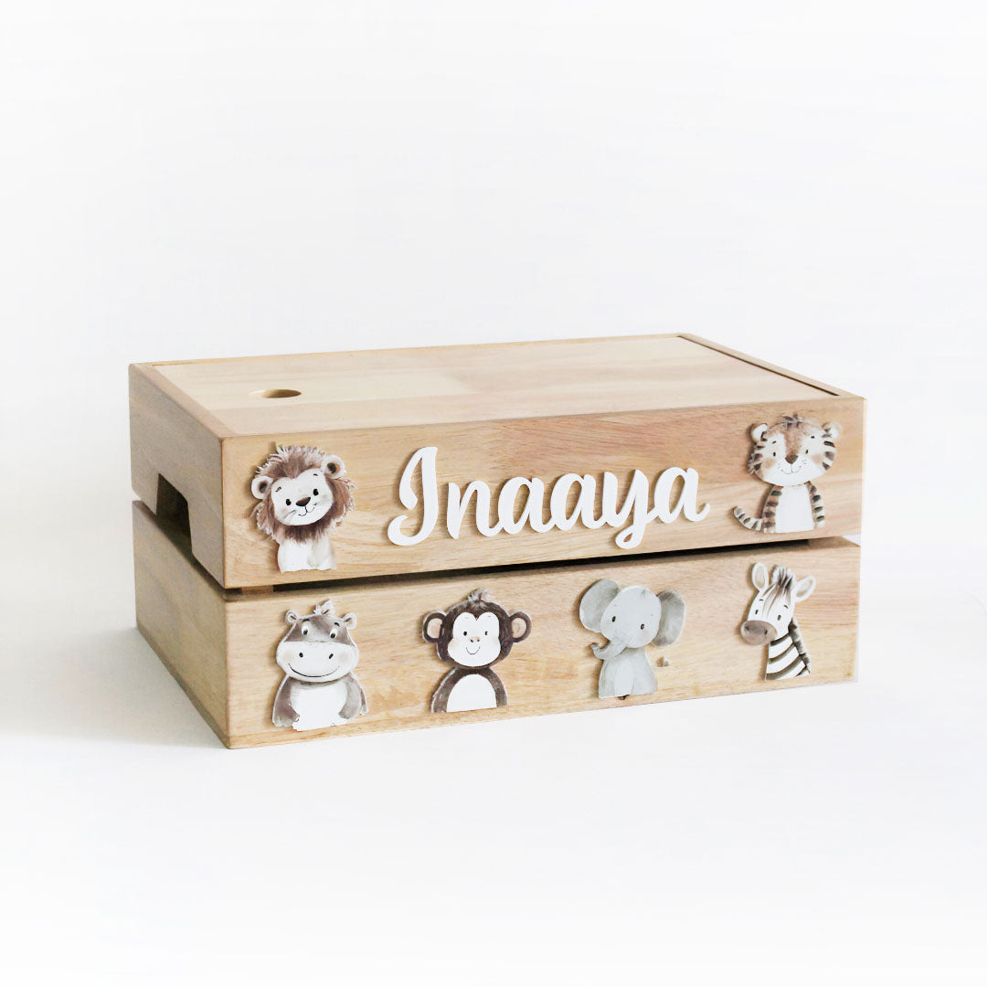 Personalized Wooden Storage Box - Multiple Designs - Cute Animal Theme - image 1