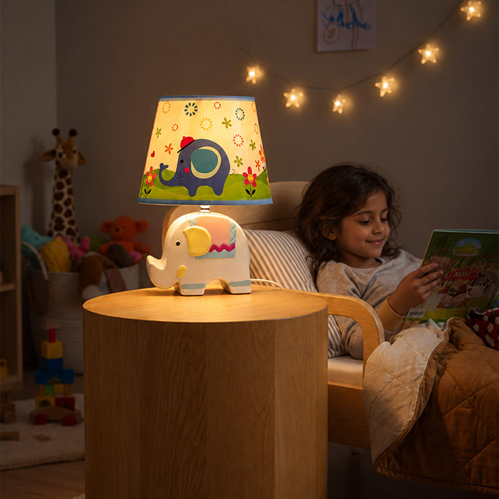 Little Surprise Box, Pink ceramic Elephant side Bed Table Lamp, Kids Room Decor