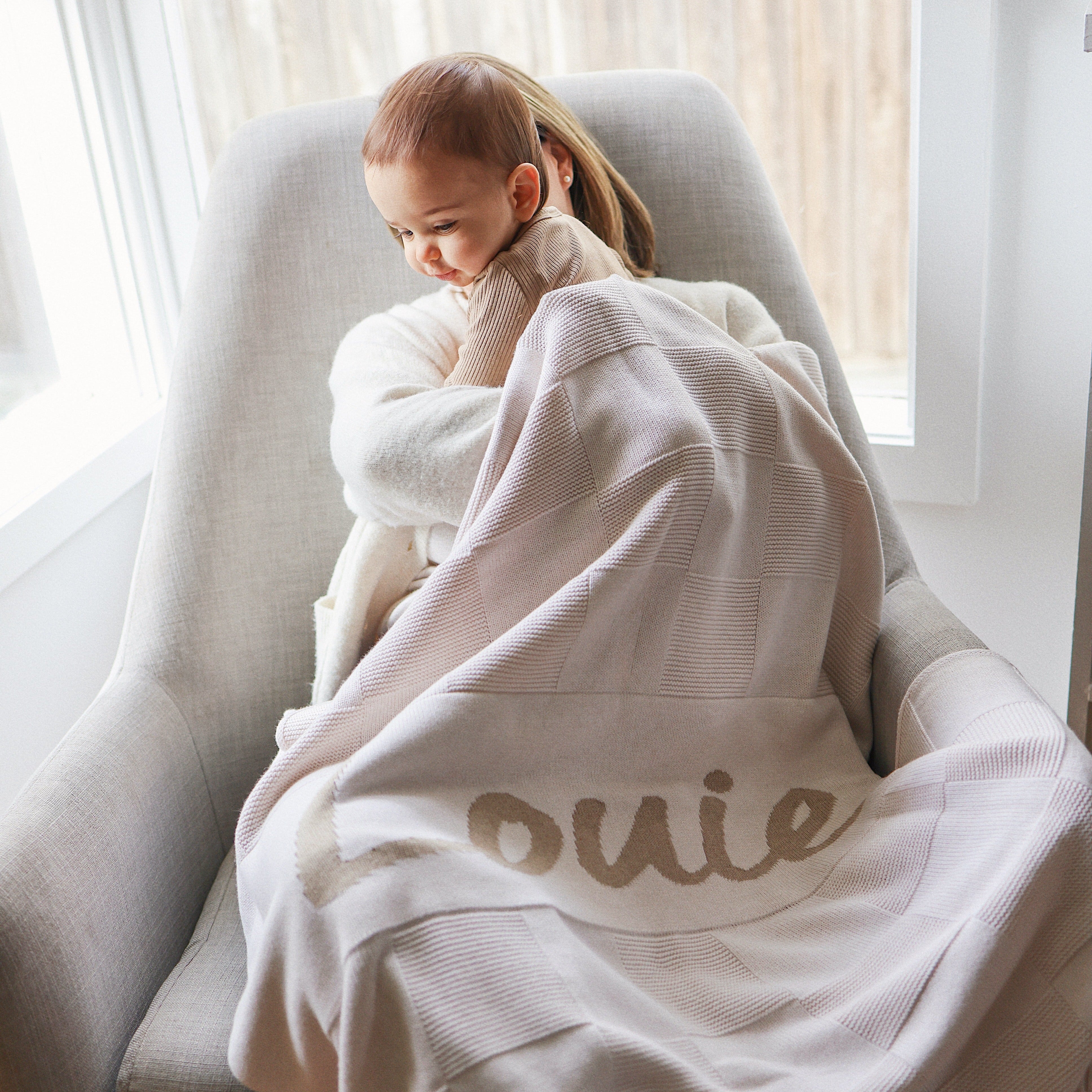 Personalised Name Blanket Collection - Namely Co - Checkerboard - Oatmeal / Light Camel