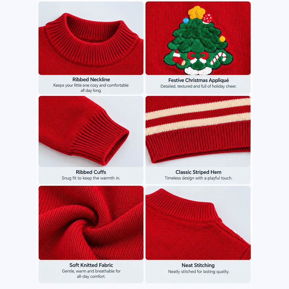 Little Surprise Box, XMAS Tree Star Knitted Winter Cardigan, Christmas Sweater for Kids