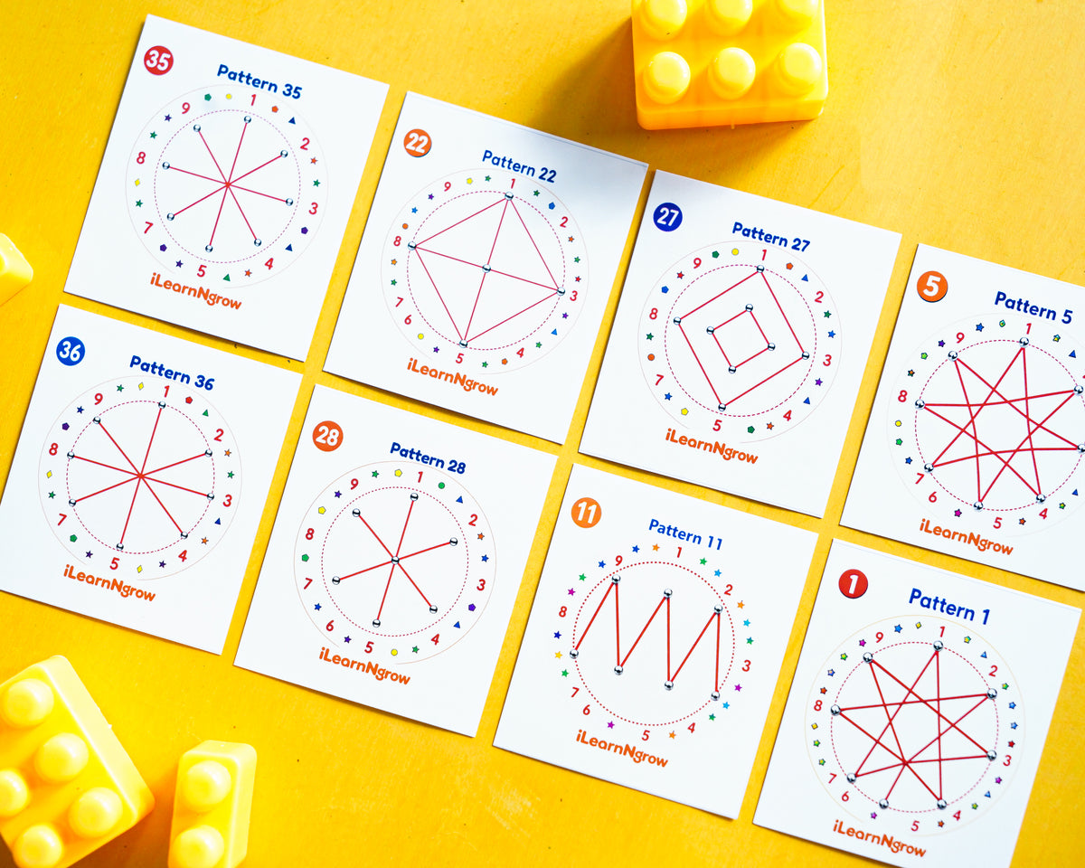 iLearnNGrow Winding Thread Pattern Board with 30 plus pattern cards for Kids Motor Skill Development