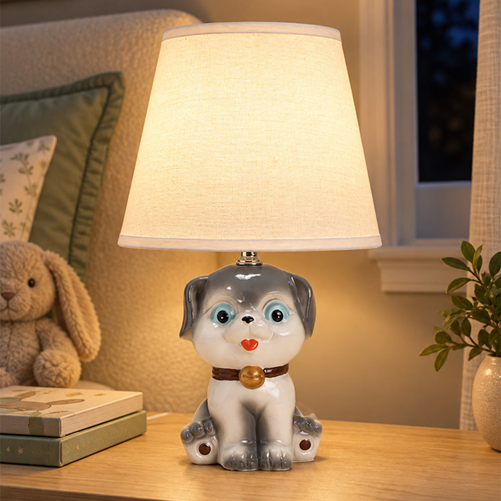 Little Surprise Box, Brown ceramic Dog side Bed Table Lamp, Kids Room Decor