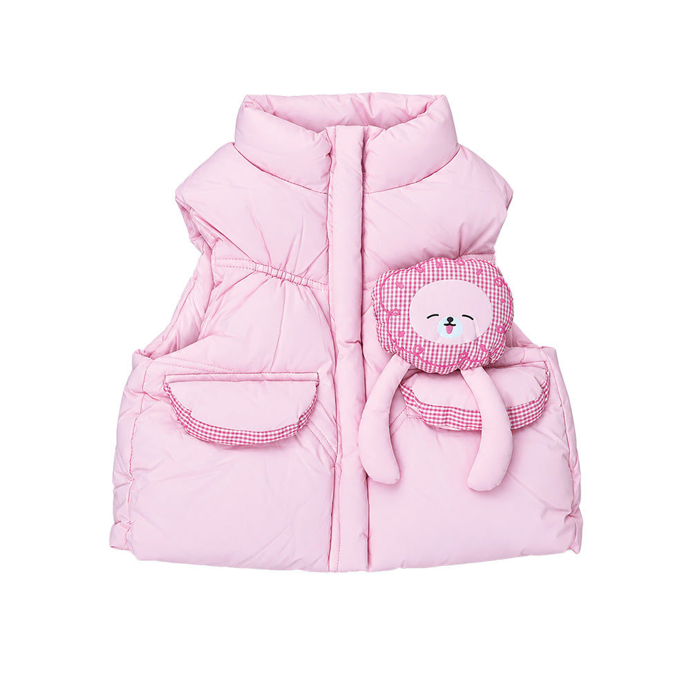 Little Surprise Box Pink Teddy Puffer Sleeveless Winter Jacket for Kids