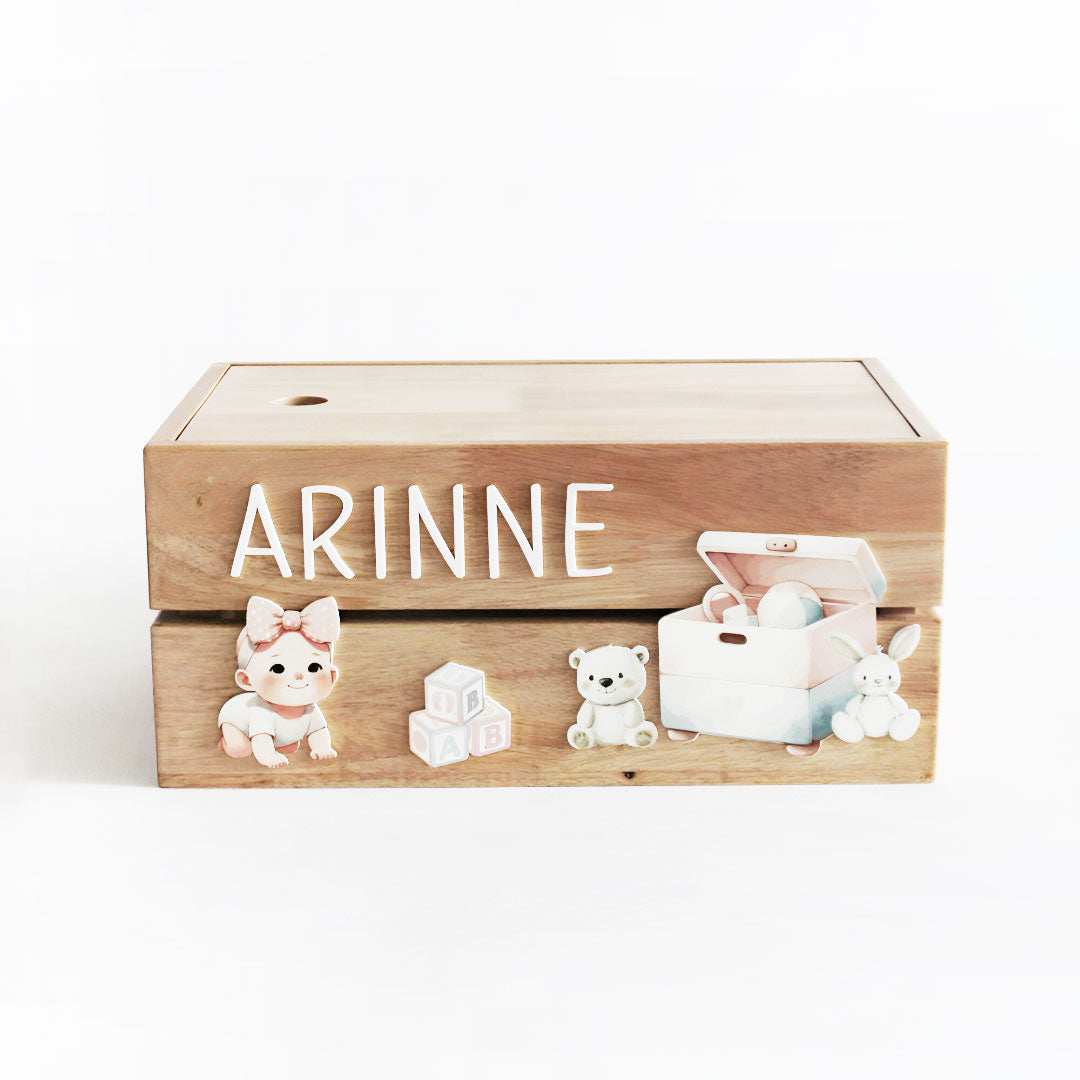 Personalized Wooden Storage Box - Multiple Designs - Baby Girl Theme - image 2