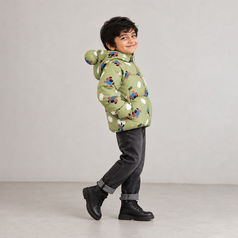 Little Surprise Box Sage Green Puppy & Cloud Quilted Hooded Winter Jacket for Kids