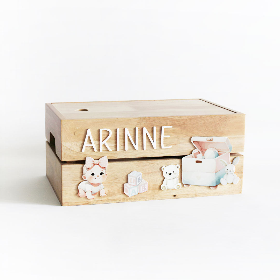 Personalized Wooden Storage Box - Multiple Designs - Baby Girl Theme - image 1