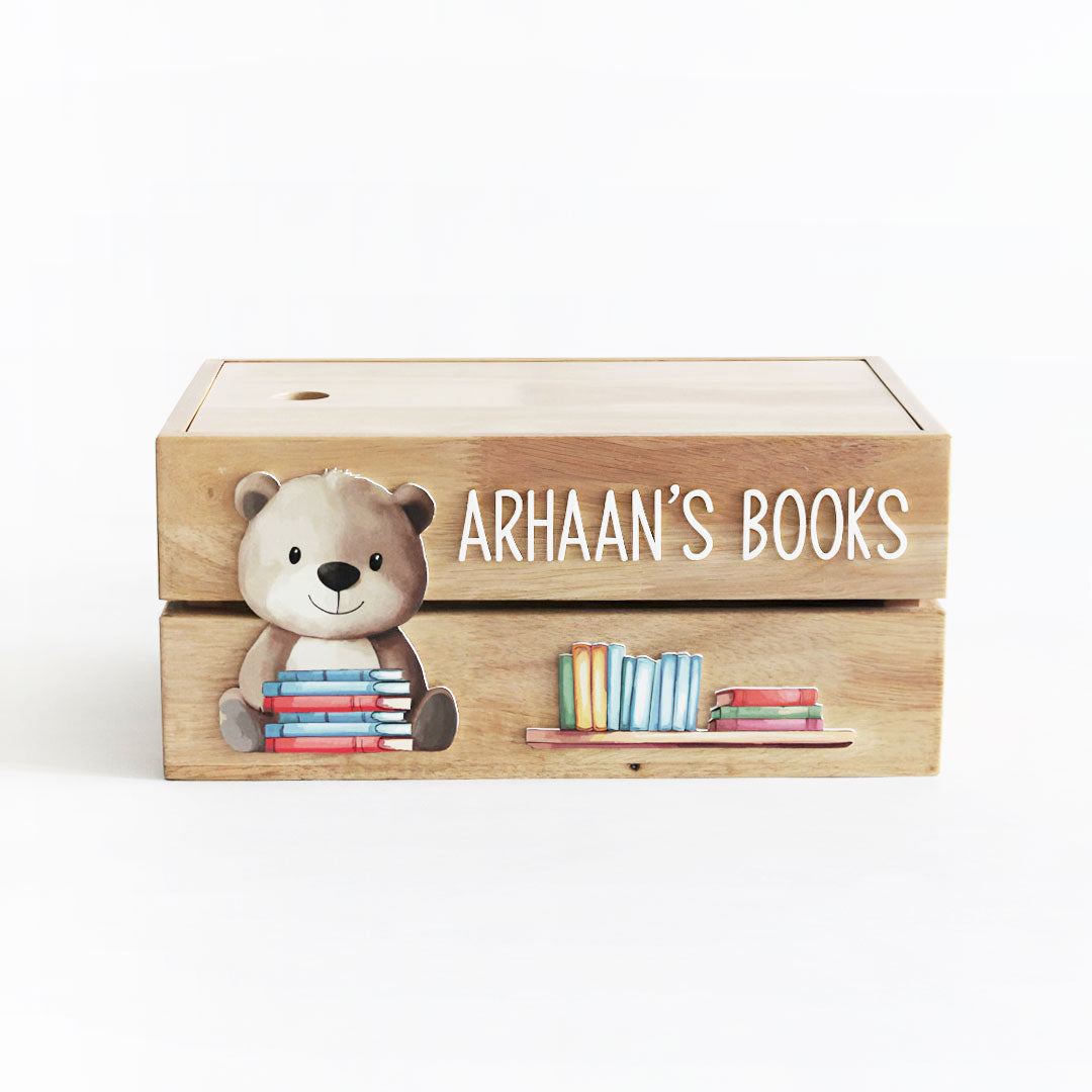 Personalized Wooden Storage Box - Multiple Designs - Books Theme - image 2