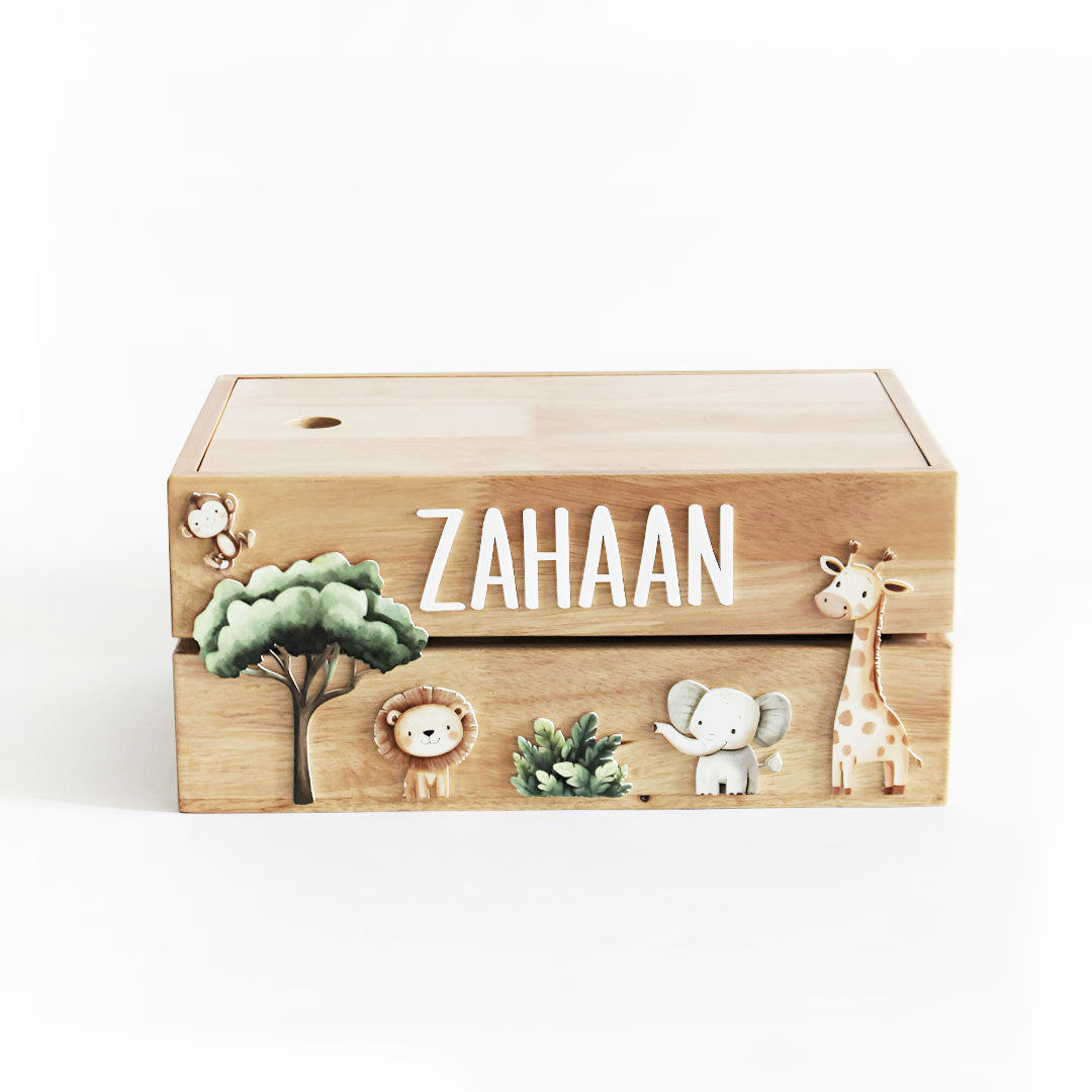 Personalized Wooden Storage Box - Multiple Designs - Jungle Theme - image 2