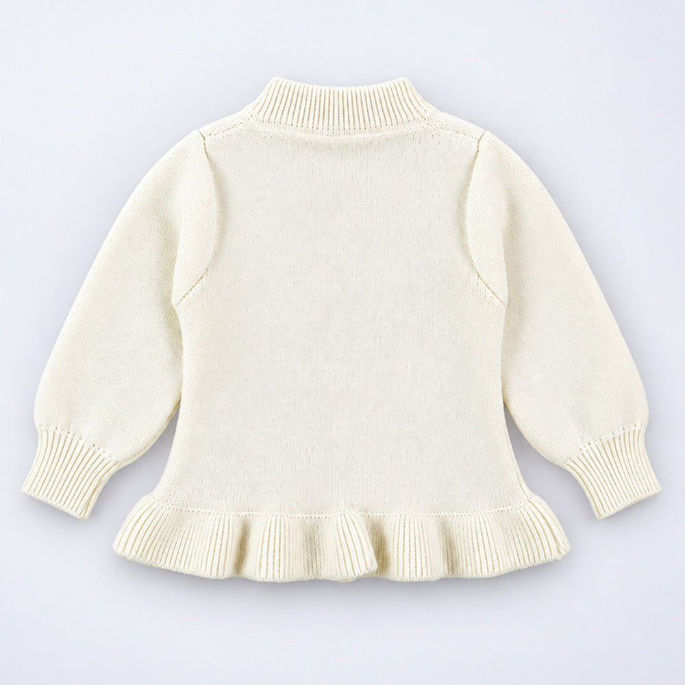 Little Surprise Box, Cream Daisy Knitted Peplum Winter Cardigan Sweater for Girls