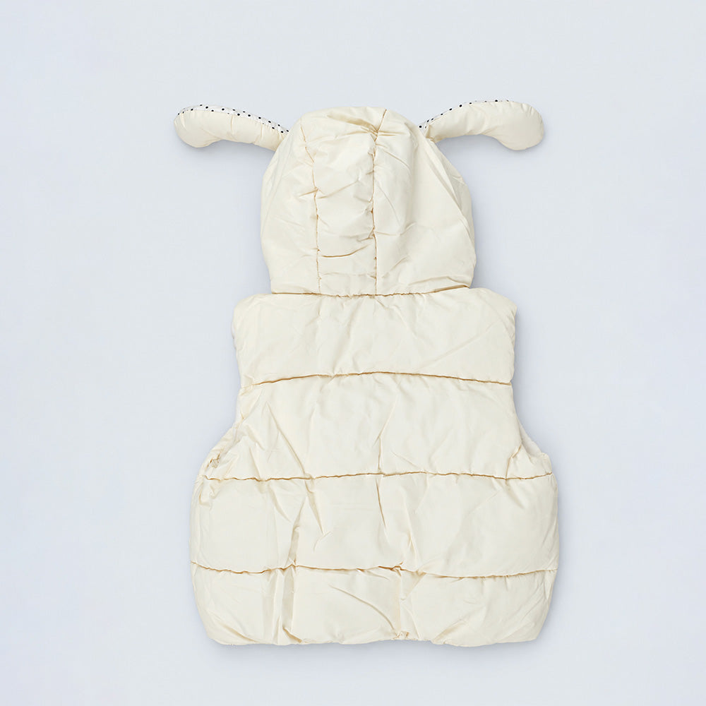 Little Surprise Box Yellow Polka Dots Cute Character-Themed Quilted Hooded Sleeveless Winter Jacket for Kids