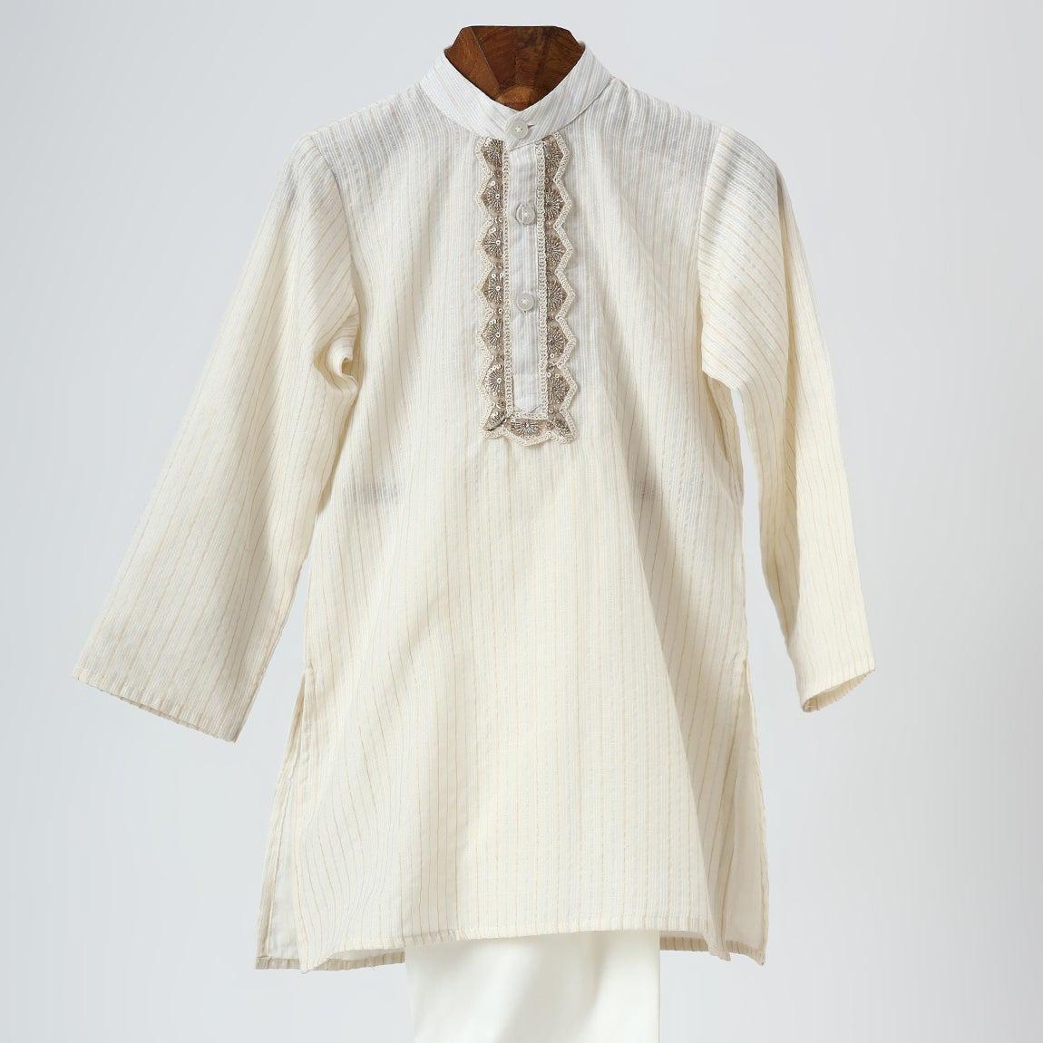 Off White Silver Lurex Kurta Pyjama Set - image 1