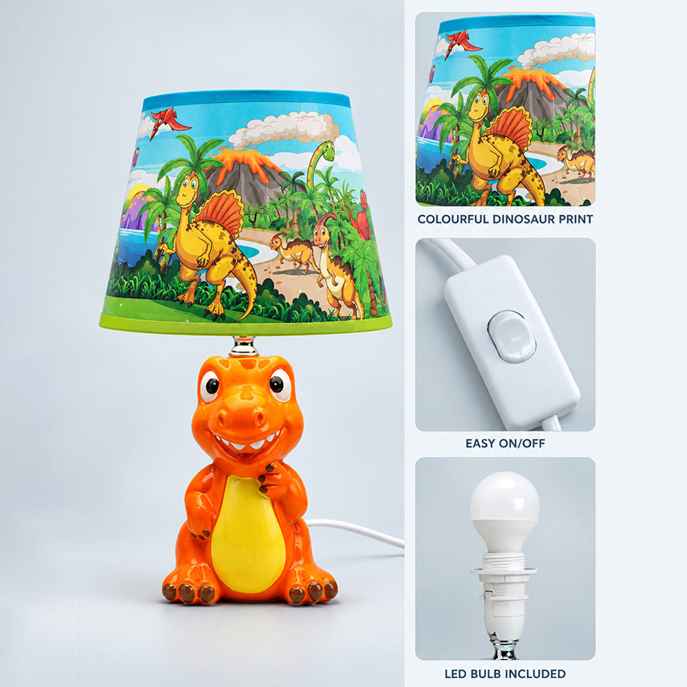 Little Surprise Box, Green ceramic Dino Table side Bed Table Lamp, Kids Room Decor