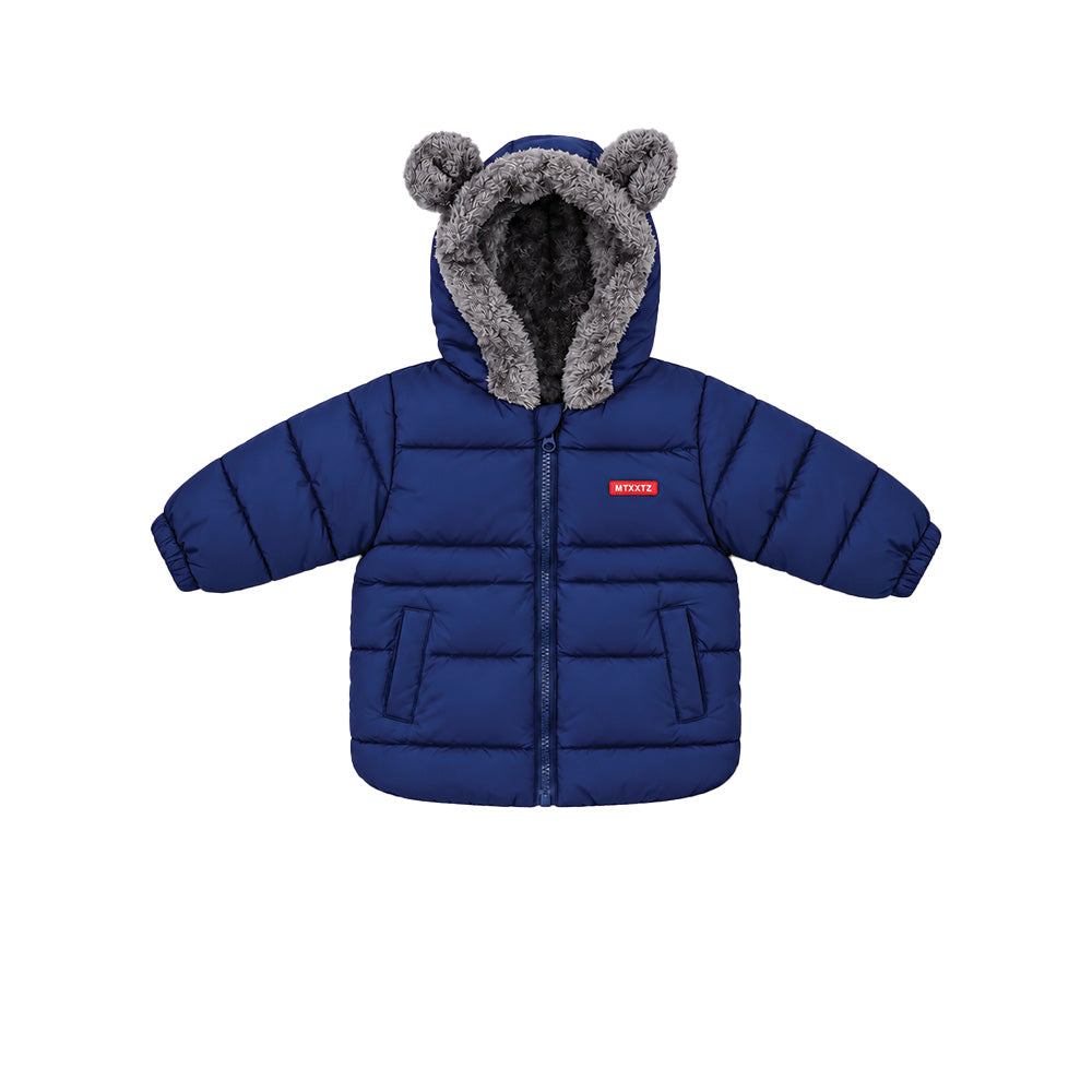 Little Surprise Box Navy Blue Bear-Ear Faux-Fur Hooded Quilted Winter Jacket for Kids