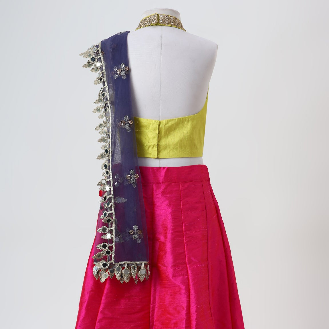 Yellow & Pink Organza Mirrorwork Lehenga Set - image 4