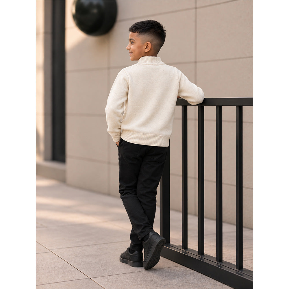 Little Surprise Box, Cream Cable-Knit Winter Cardigan, Christmas Sweater for Kids