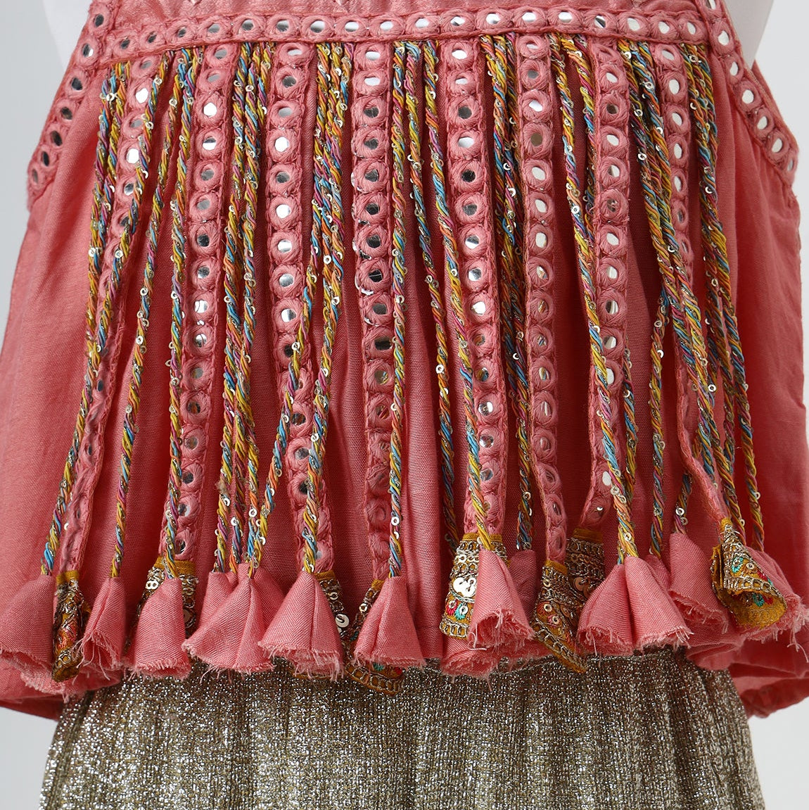 Peach & Silver Grey Mirror Embroidered Crop Top & Palazzo Set - image 3