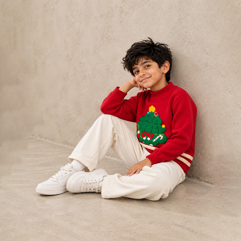 Little Surprise Box, XMAS Tree Star Knitted Winter Cardigan, Christmas Sweater for Kids