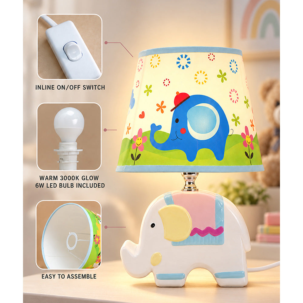 Little Surprise Box, Pink ceramic Elephant side Bed Table Lamp, Kids Room Decor