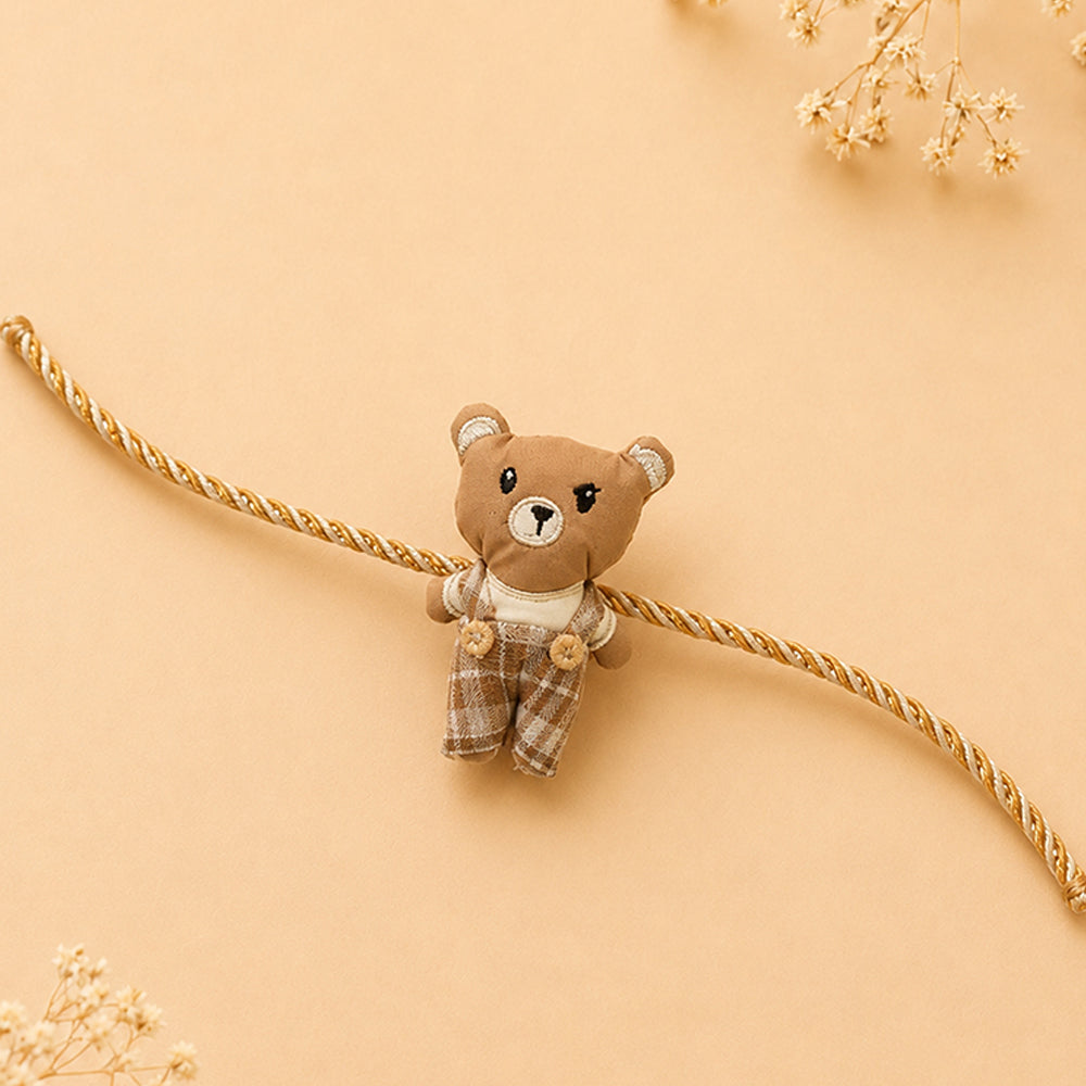 Dual-Style Plush Rakhi & Brooch for Kids - Checks Teddy Bear image 5