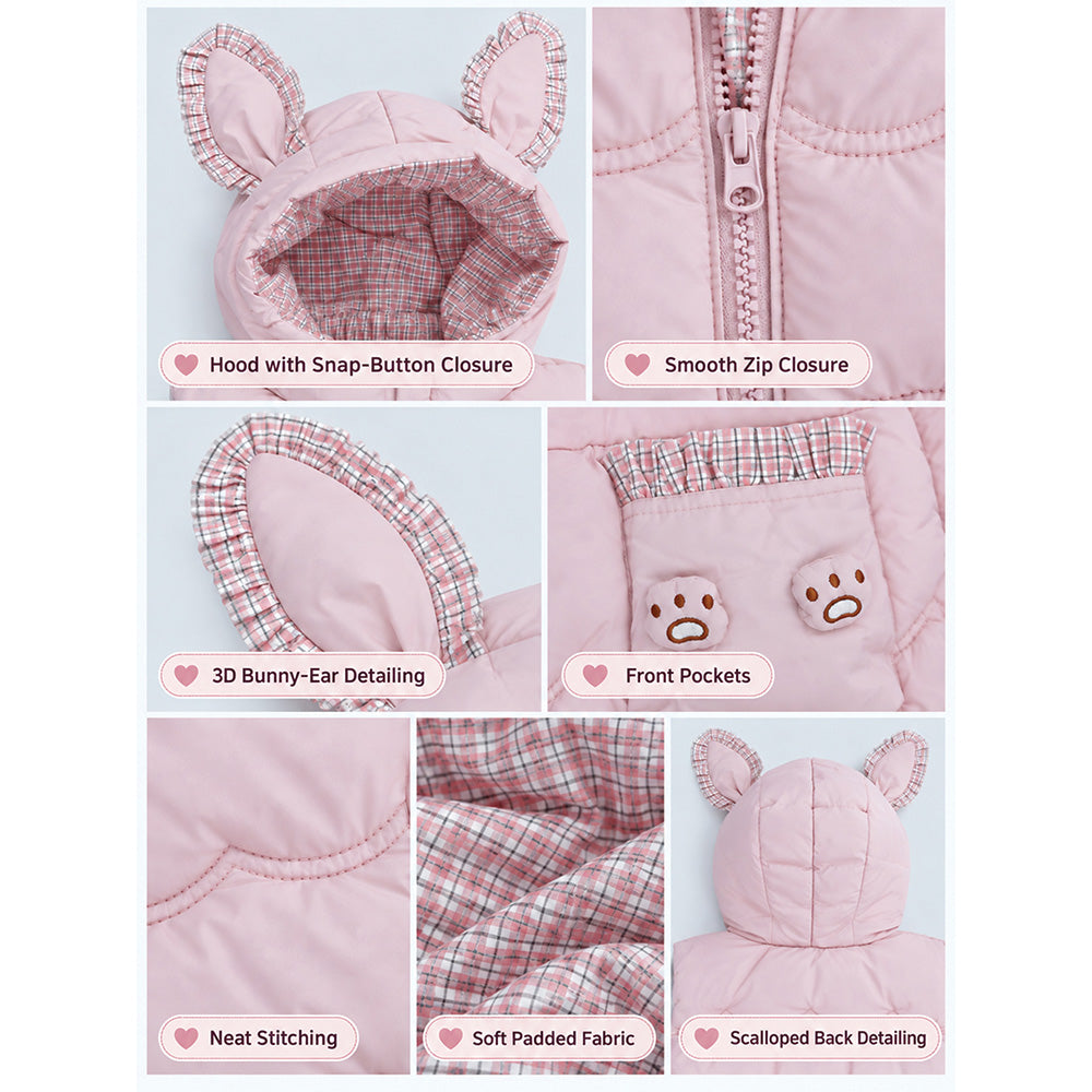 Little Surprise Box Peach Bunny-Themed Quilted Hooded Sleeveless Winter Jacket for Kids