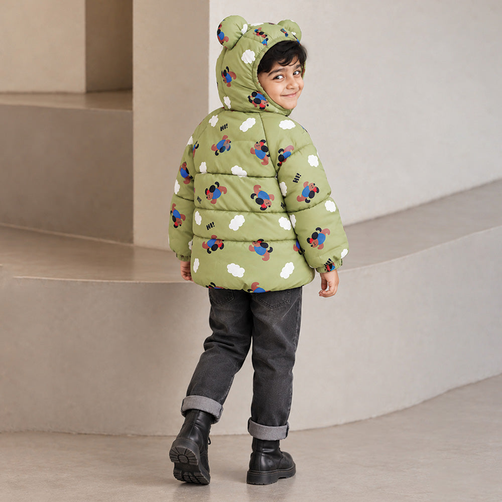 Little Surprise Box Sage Green Puppy & Cloud Quilted Hooded Winter Jacket for Kids